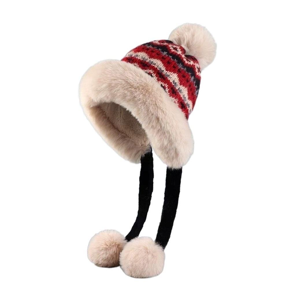 Windproof Knitted Plush Hat Thick Pullover Beanie Hat Fashion Ear Protection Hat  Autumn Winter