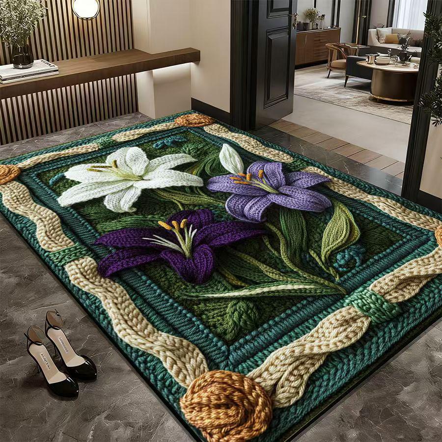 Retro Floral Non-Slip Absorbent Foyer Doormat - Cuttable Diatomaceous Earth Mud Scraper