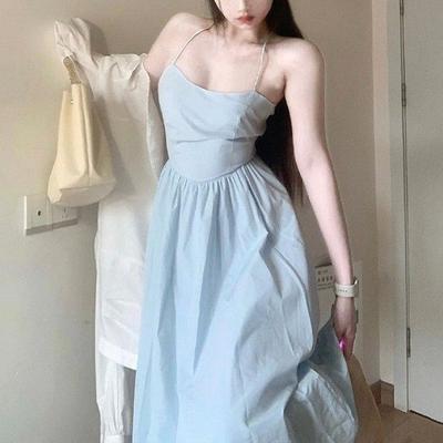 Design Sexy Backless Suspender Dress Fairy Summer New Style Beach and Seaside Vacation Long Skirt