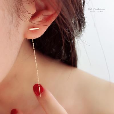925 Sterling Silver Tassel Hanging Earrings Glossy One-Word Long U-Shaped Curved Rod Long Female Ear Chain Earrings