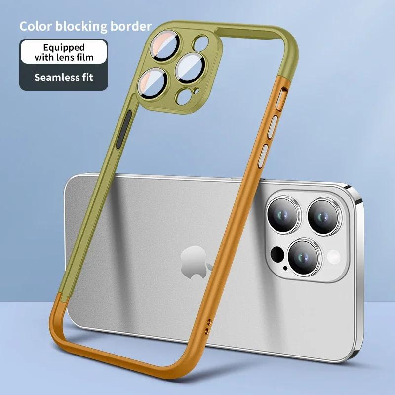 

Пользовательский цветной чехол-бампер с краем телефона для iPhone 15 14 Plus 13 12 11 Pro Max с матовым покрытием, противоударный стеклянный чехол для линз