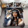 Wolf And Beauty Pattern 3D Printed Quilt Cover Pillowcase Soft Comfortable Bedding Set Wildlife Exotic Style Duvet Cover Set