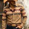 Retro Western Style Men's Long Sleeve Navajo Diamond-Shaped Tribal Print Outdoor Travel Loose Top