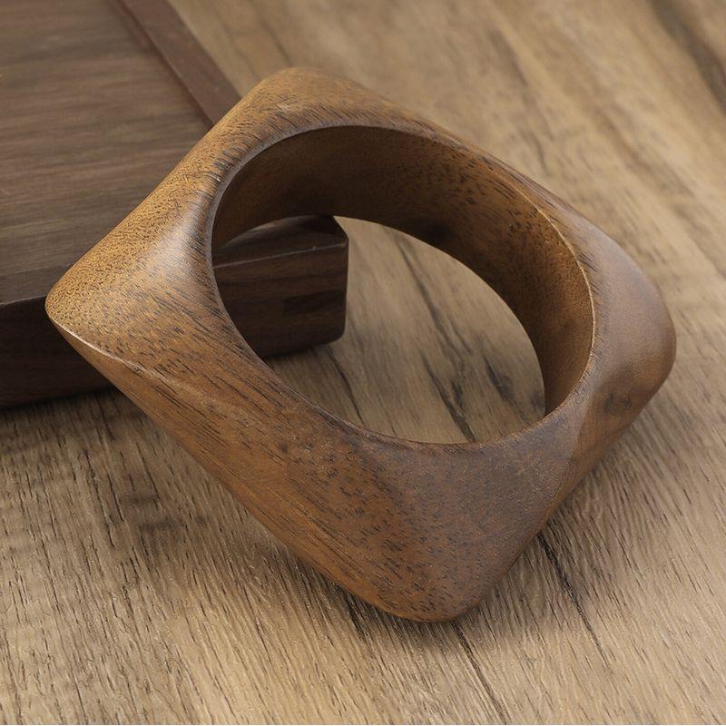 Bohemia Style Fashion Fashion Square Ethnic Style Brown Wood Stylish Wide Bracelet Retro Hand Jewelry