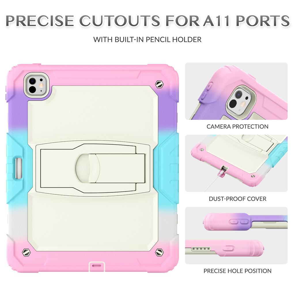 For iPad Pro 13 (2024) Case PC+Silicone Tablet Cover with Pen Slot and Shoulder Strap