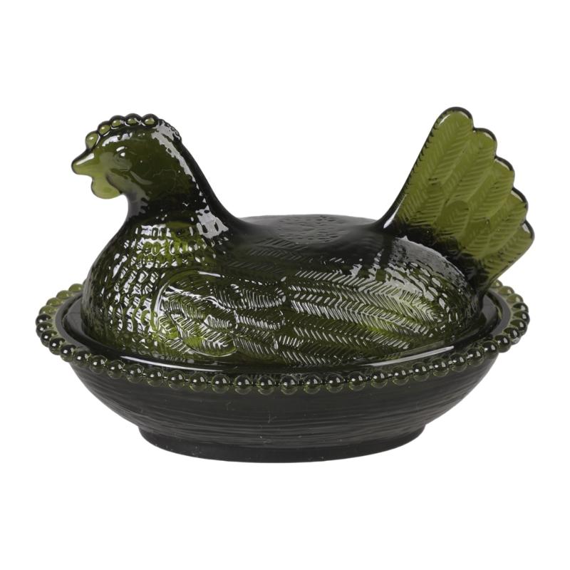 

Plastic Hen On Nest Trinket Box With Lid Easter Nesting Chicken Clear Candy Bowl Jar for Spring Party Table Decoration темно-зеленого
