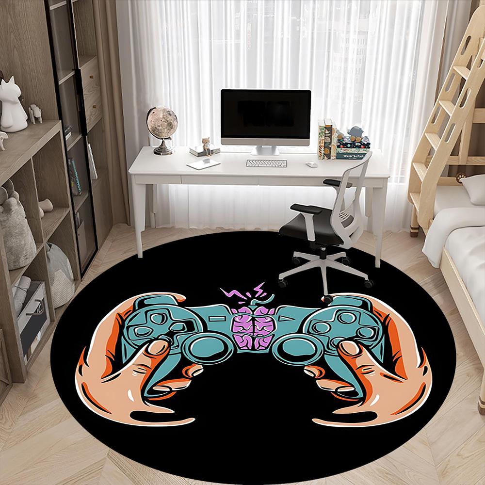 1PC Gamer Controller Office Round Area Rug, Mat Suitable For Office, Under Office Chairs Bedroom Living Room Home Decor, Room Deco