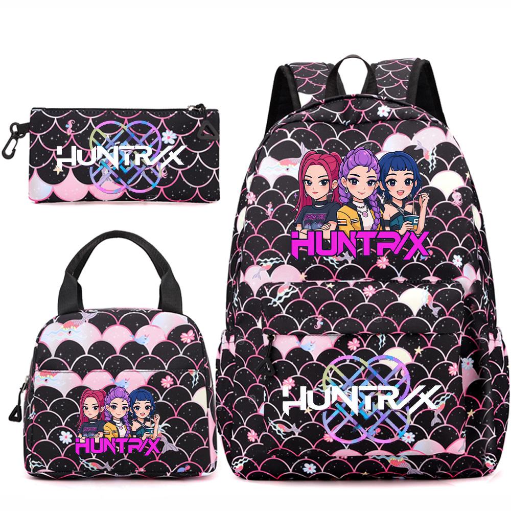 3Pcs/set Anime Kpop Printed Backpack Handbag Pencil Case for Teenger Student Girl Boy Schoolbag Kid Bookbag Large Capacity Travel Bag Gift