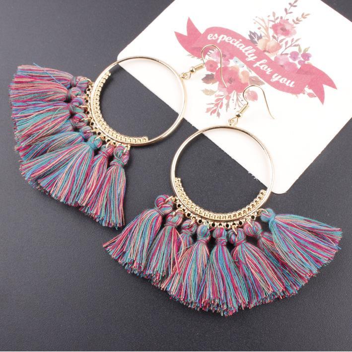 Women Fashion Bohemian Style Earrings Long Tassel Eardrop Dangle Earrings Jewelry