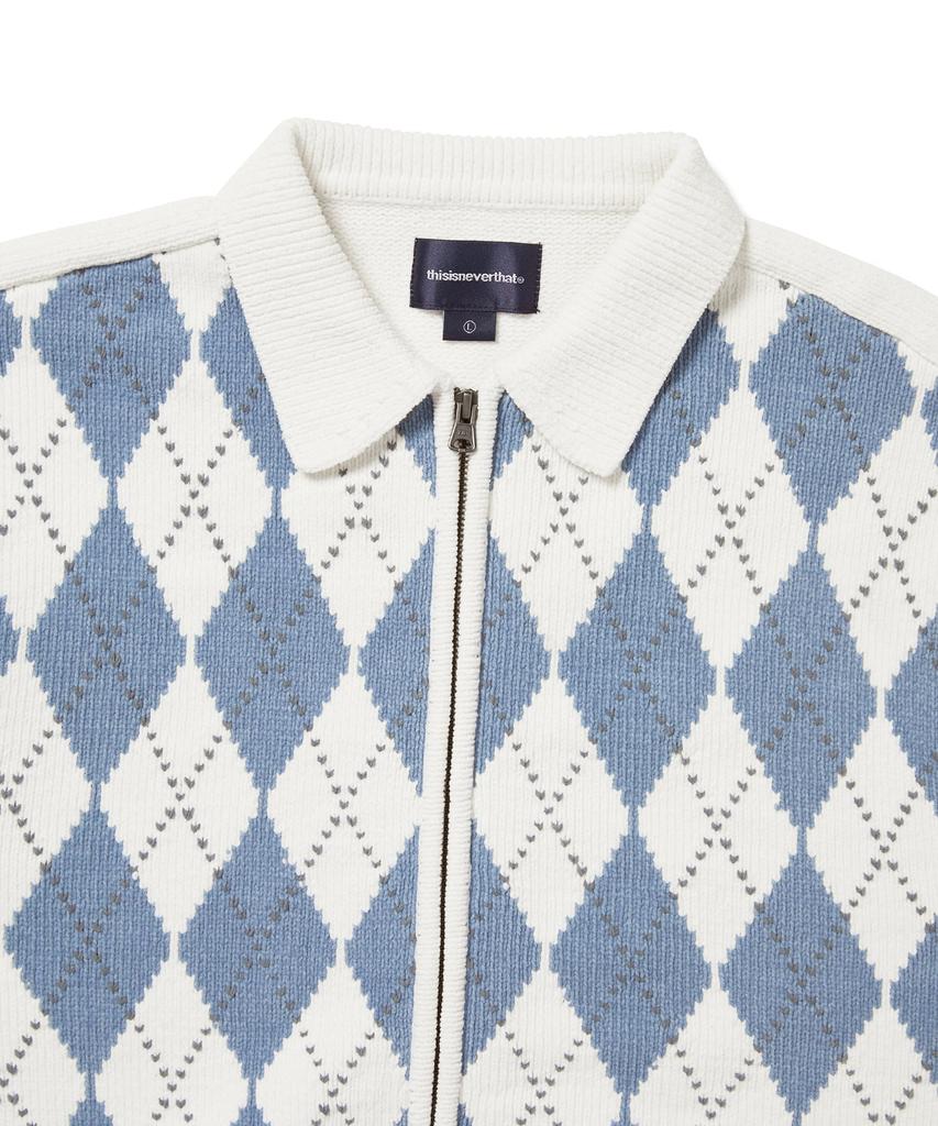Thisisneverthat Argyle Zip Knit Cardigan White