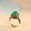 Exquisite Enamel Colored Ancient Gold Craft Natural Carnelian Ring New In Green Rings For Women Engagement Wedding Jewelry