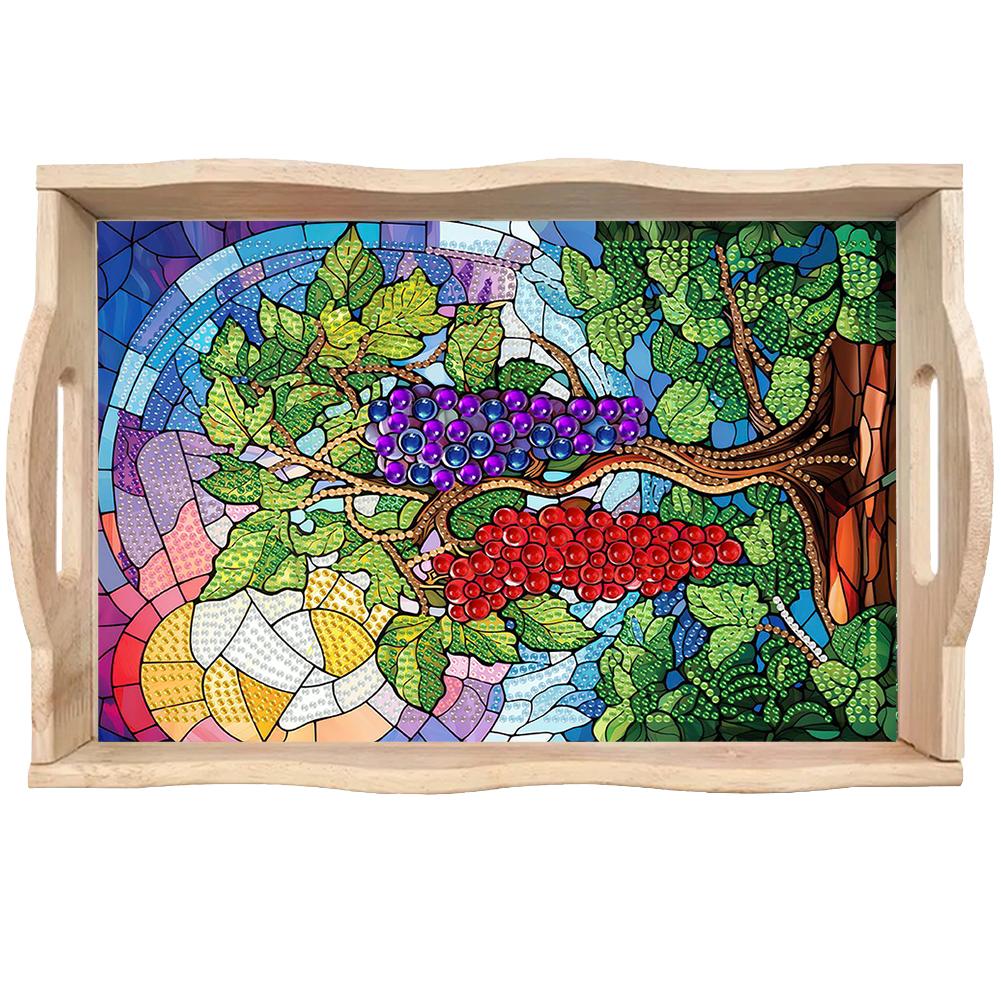 

Diamond Painting Wooden Tray with Handle Wooden DIY Diamond Painting Tray Kit Serving Platter for Home Dining and Parties