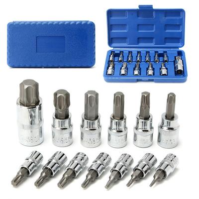 13 sztuk 1/4" 3/8" 1/2" Napęd Tamper Proof Torx Star Bit Zestaw nasadek w/ Case