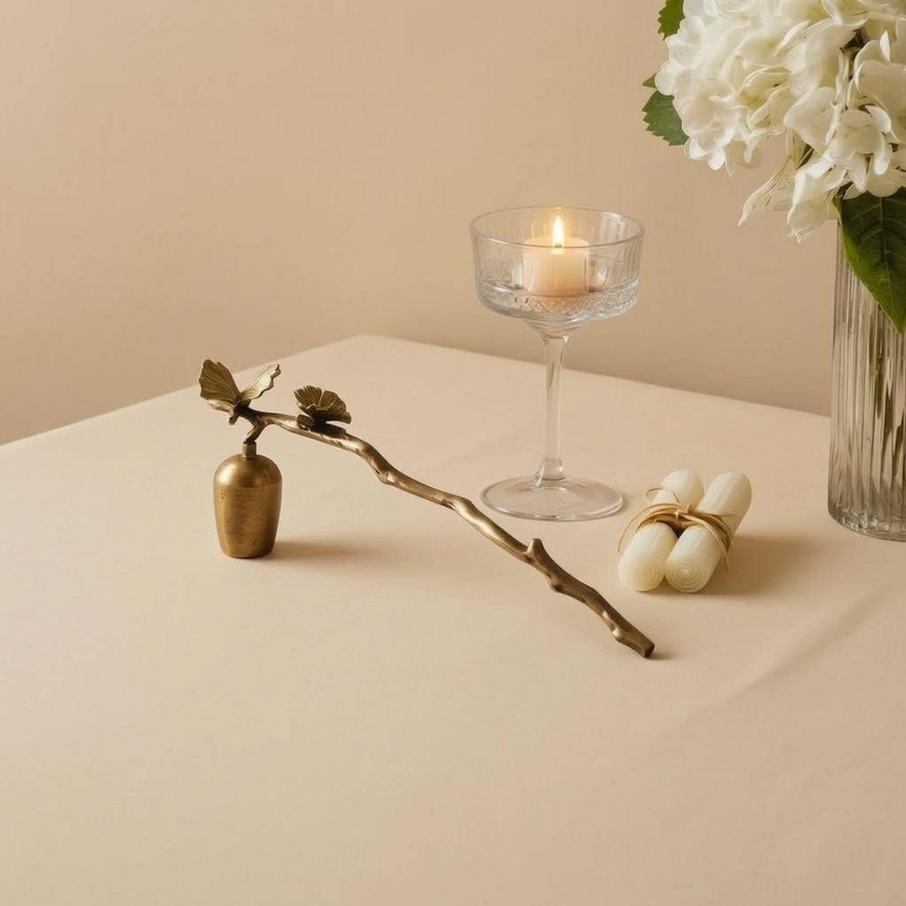 Ginkgo Leaf Candle Butterfly Accents Brass Long Handle