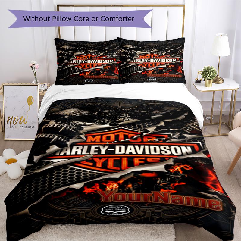 Motociclette Harley-Davidson Personalizza il tuo nome Set Biancheria da Letto Copripiumino Traspirante con Federe Decorazione per la Casa Regalo di Compleanno