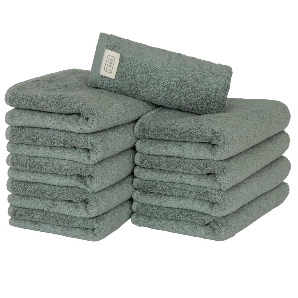 Towel Laboratory Face Dusty Fast JapanTechnology [Volume Rich] #003 Towels, Green, 10-Piece Set, Hotel-Grade, Thick, Fluffy, High-Breathability,