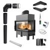 Corner Fireplace KRATKI FLOKI Right 12kW Ø200 Black Closing Installation Kit