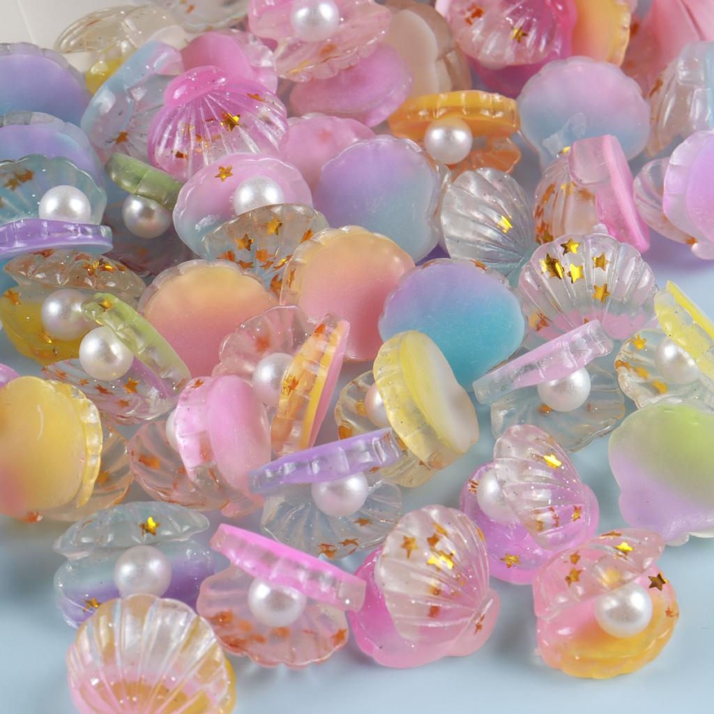 10PCS Glitter Colorful Resin 3D Open Pearl Shell Flatback Cabochon Scrapbook DIY Accessory Home Decor Figurine Crafts