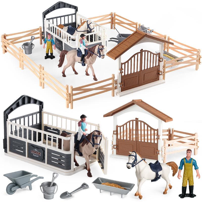 Simulation Pretend Play Toys Knight Horse Farm Animal Model Set Fencing Farm Truck Scene Decorations Teaching Aids