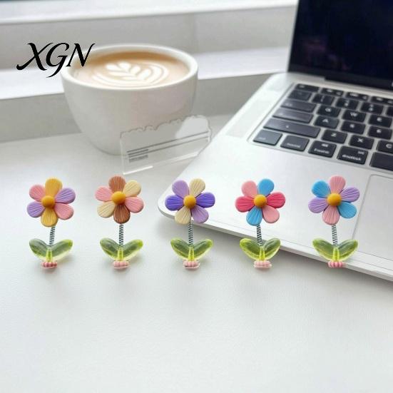 Small Car Decorations 5Pcs Colorful Shaking Flower Decor, Resin Rainbow Sunflower Dashboard Ornament Gadgets for Women with Non Slip Pad, Cute