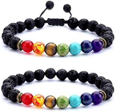 Natural Lava Stone Beads Healing Balance Chakra Charm Bracelet 8mm Tiger Eye Bead Tibetan Buddha Prayer Bracelet for Women Men