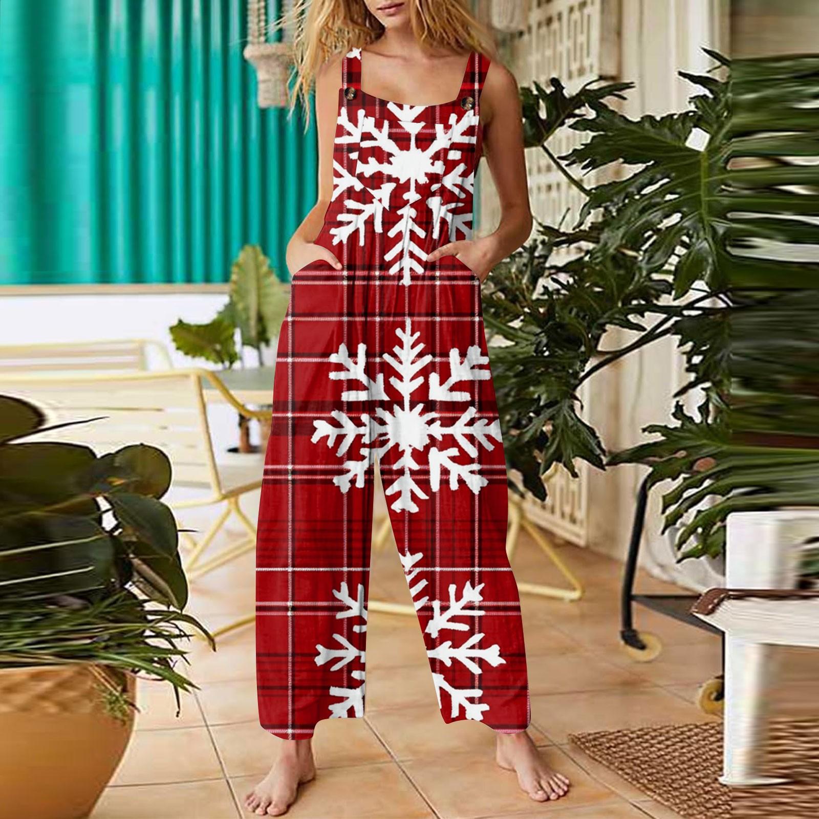 Женский модный повседневный винтажный комбинезон без рукавов с рождественским принтом — фото 6