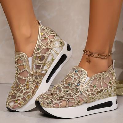 Women's Low-top Sneakers With Shiny Mesh, Breathable Fabric, EVA Sole, All-season Casual Sports Shoes