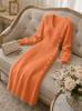 Women's V-Neck Long Sleeve Button-Down Knit Sweater Dress for Autumn/Winter