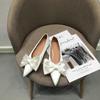 Fashion Flat Shoes Women 2025 Spring Autumn New Fashion Pointed Shallow Mouth Bow Silk Plus Size 43 44 Women's Shoes Zapatos De Mujer