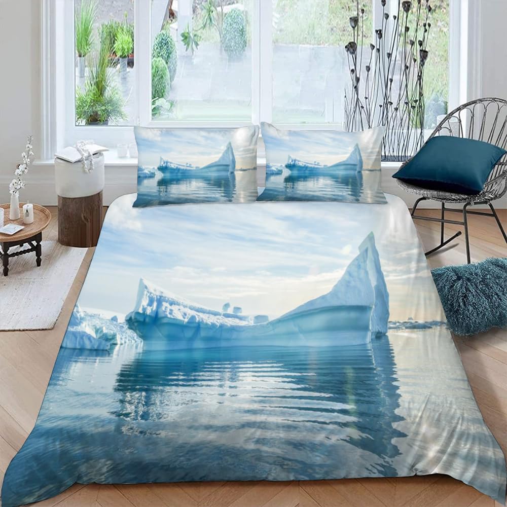 Glacier Duvet Cover Sets for Kids Teens Queen Quilt Covers Lightweight Down Bedroom Decor 2 Pillowcases 1 Duvet Cover No Quilt