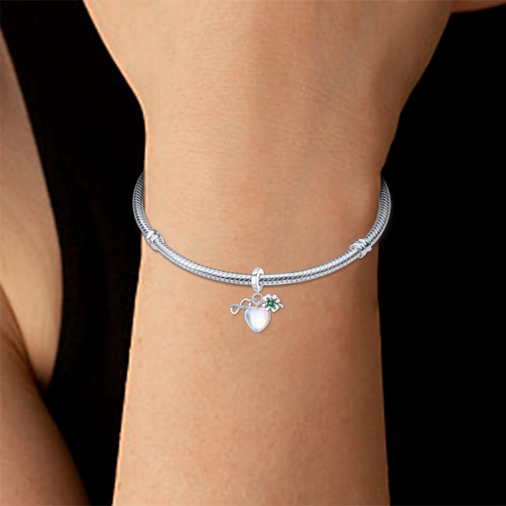 Original Copper Charms Luxury Dreamy Heart Four-Leaf Clover Pendant Beads Fit Bracelet Diy Women Delicate Gift