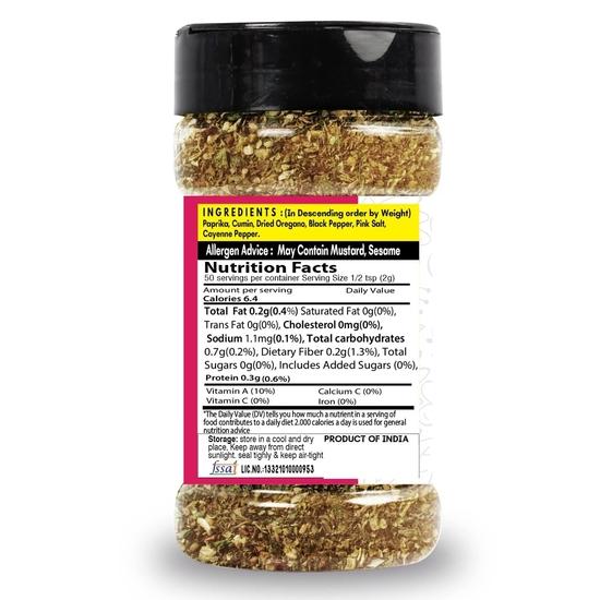 SARANZ Pizza Mix Jain Exotic Jain Seasoning Perfect for Snacks, Appetizers, Savouries, Entrees, Main Dishes Aromatic -100 Grams Sprinkler Jar