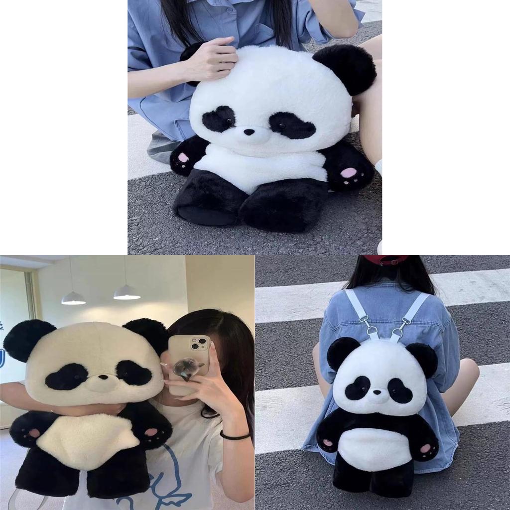 Plush Panda Backpack For Girls Soft Cartoon School Bag With Zipper Pocket