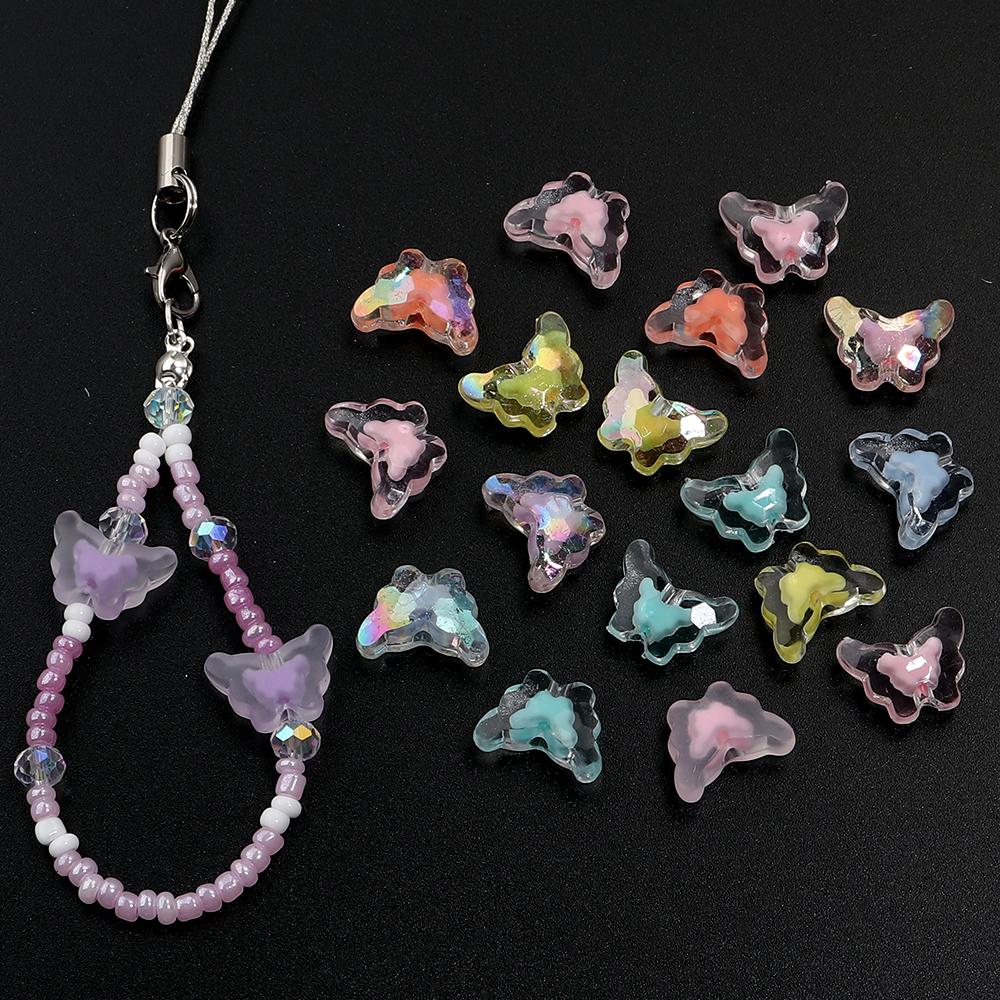 100pcs 12X15mm Butterfly Acrylic Beads Mixed Color Loose Beads For Jewelry Making DIY Bracelets Necklace Phone Chain Accessories