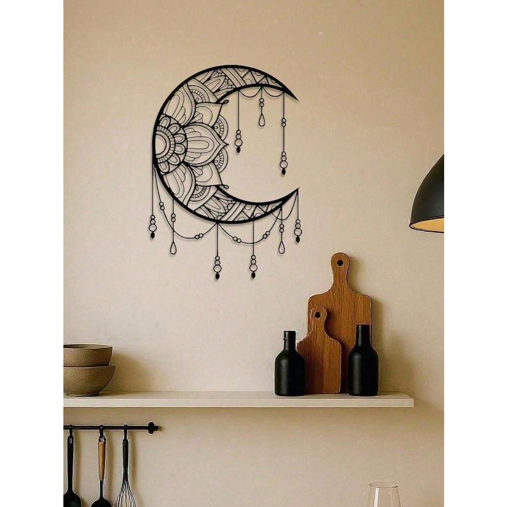 Bohemian Mandala Moon Wall Art with Healing Crystals Metal Wall Hanging Spiritual Room Decor Yoga Meditation Gifts