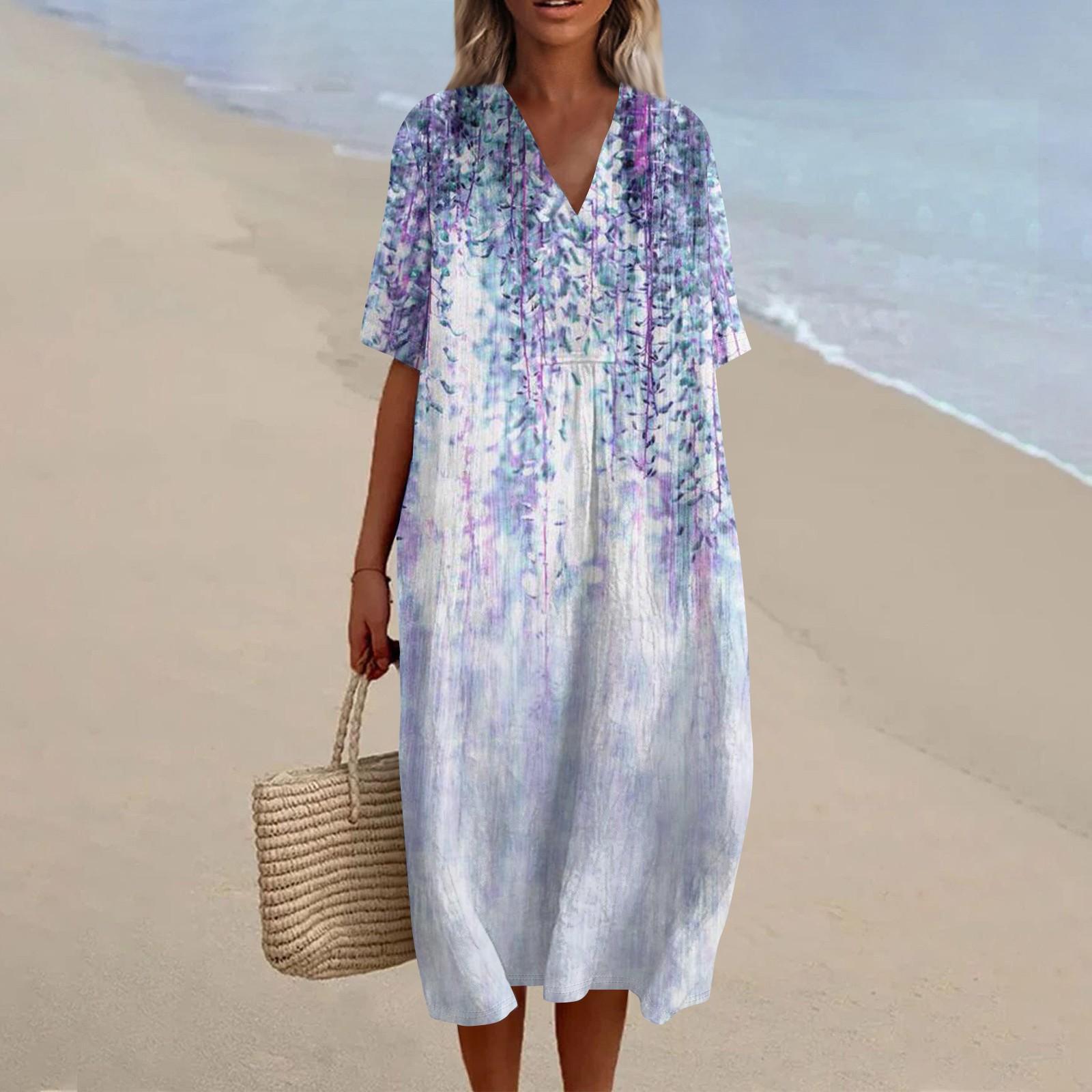 

Женское свободное повседневное модное платье с V-образным вырезом и принтом, пляжная юбка XXL