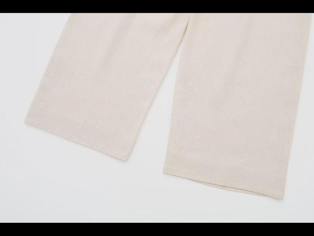 2024 Καλοκαίρι Ευρωπαϊκό & Αμερικάνικο Στυλ Ψηλόμεσο Λινό Μίγμα Ρετρό Ίσιο Παντελόνι για Γυναίκες