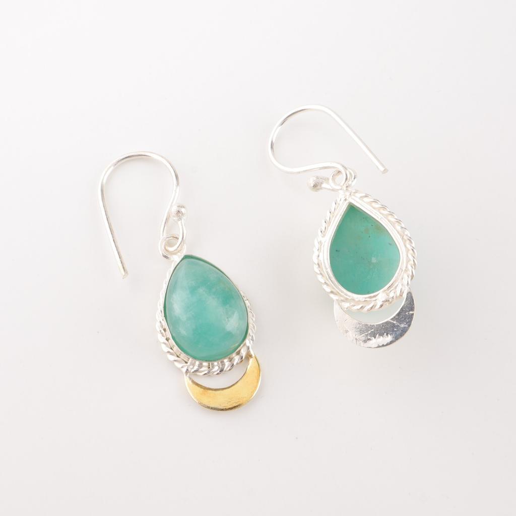 Amazonite Gemstone 925 Solid Silver Jewelry Handmade Earrings 1.5" Gift For Wife EE-162-30