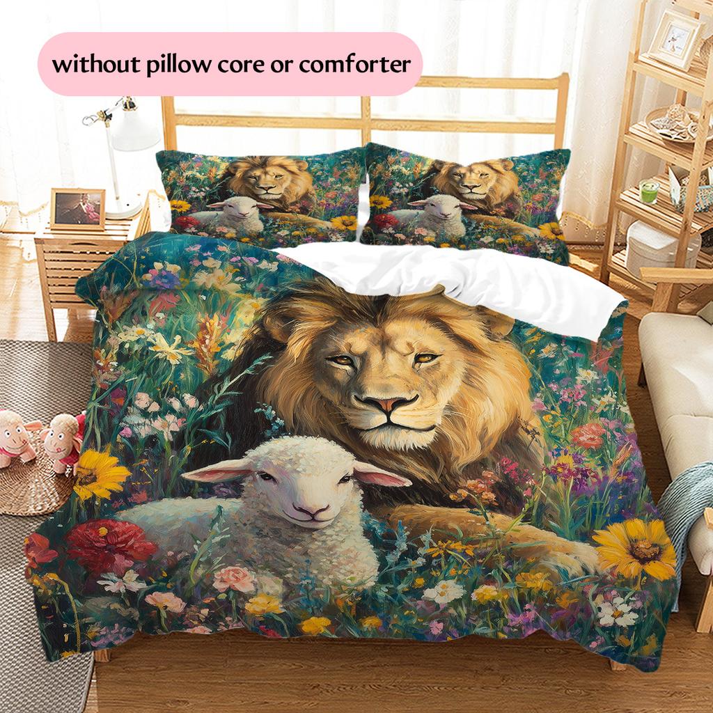 Painted Lion Pattern Bedding Quilt Set  Home Decoration  Gift (1 * duvet cover + 2 * pillowcase  without core)