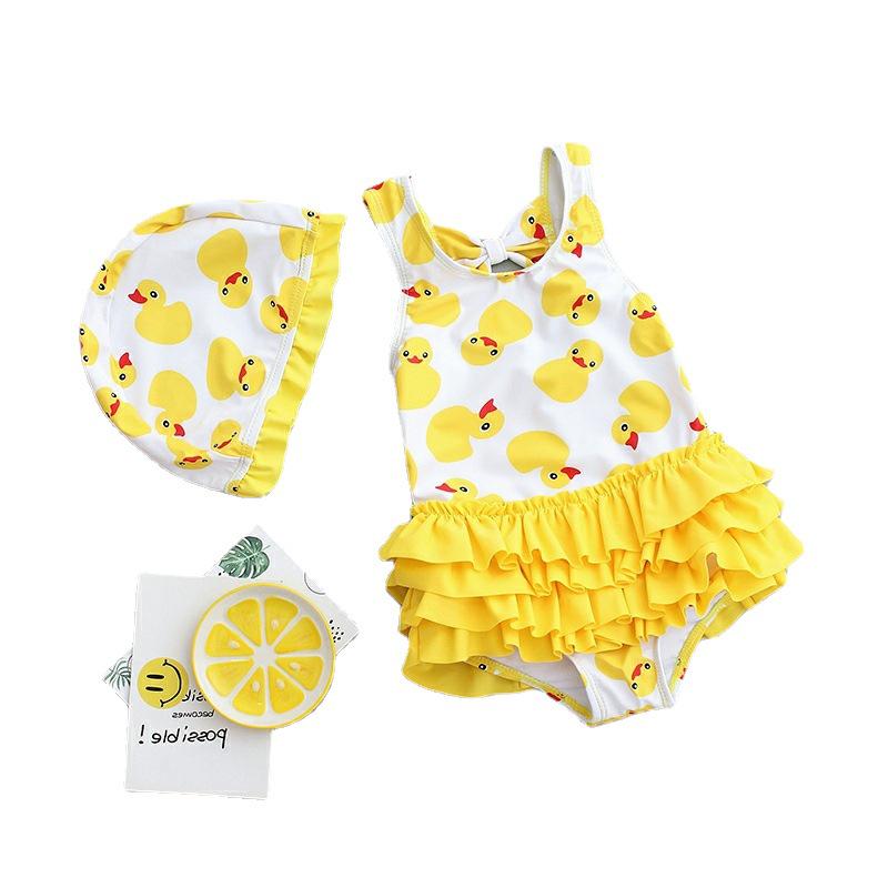 Korean Style Cartoon Cute Girls' Quick-Dry One-Piece Swimsuit for Kids