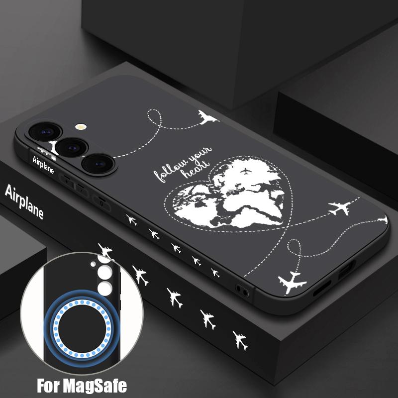 Magnetisch Für Magsafe Hülle Für Samsung Galaxy S25 Ultra S24 Plus S23 S22 S21 FE Global Flugzeug Druck Weiche Silikonhülle