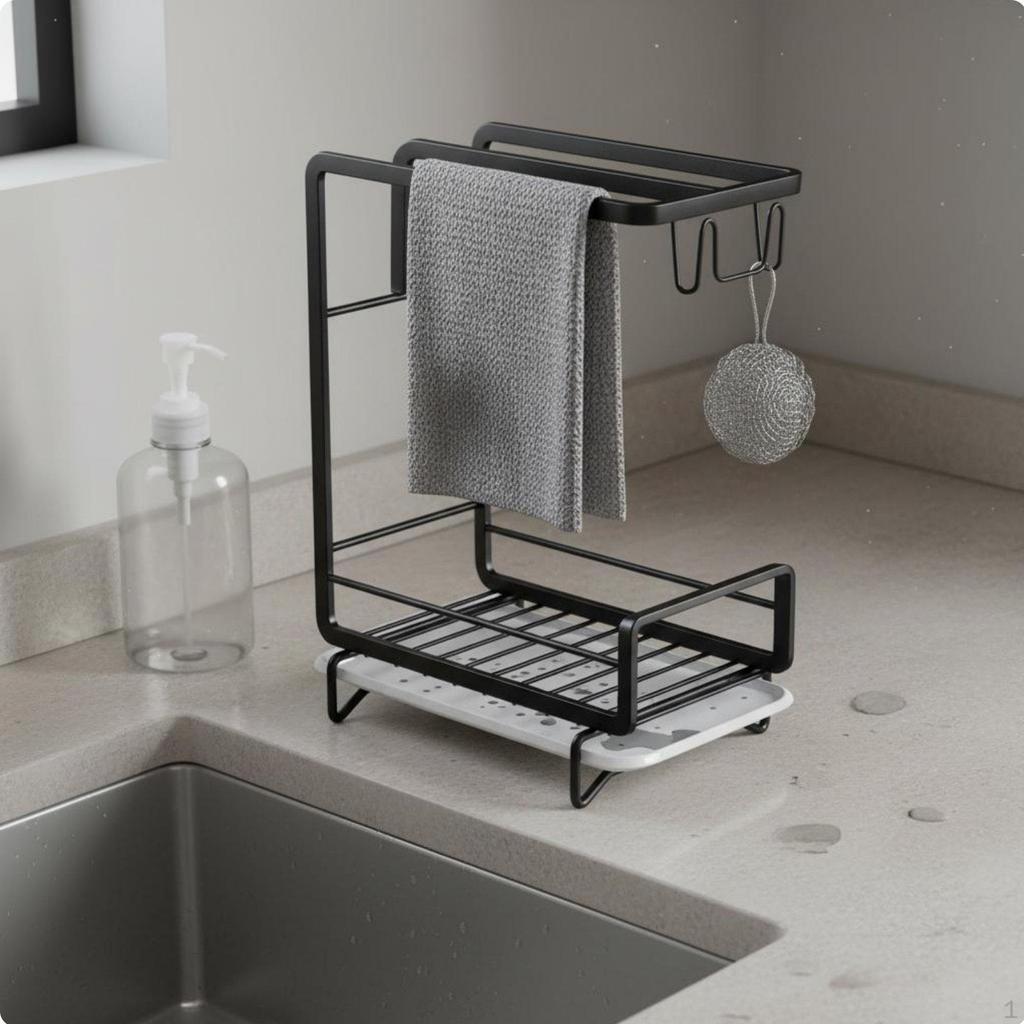 Kitchen Sink Organizer Rack Draining Design Sponge Holder with Dishcloth