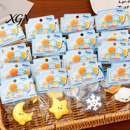 Squeeze Toy with Bell Ball Chain Cartoon Weather Stress Relief Slow Healing Rising Star Moon Snowflake Cloud Sensory Fidget Decompression Gadget