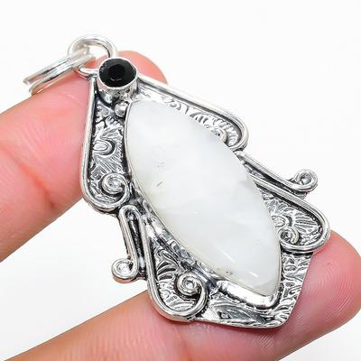 Natural Rainbow Moonstone, Spinel 925 Sterling Silver Gift Pendant 2.44" s6W15