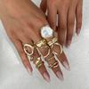 DIEZI One Set Vintage Gold Silver Color Imitation Pearl Hollow Out Rings For Women Men Punk Hip Hop Knuckle Joint Ring Set