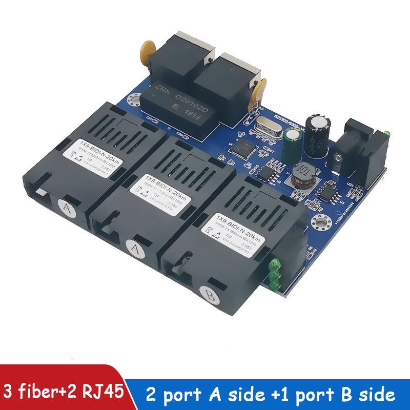 100M Gigabit Fiber Optic Transceiver with 3 Optical and 2 Electrical Switches PCBA