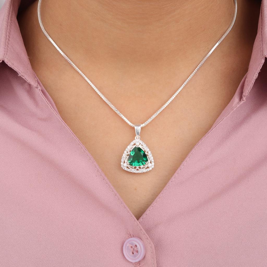 Chrome Diopside Gemstone 925 Solid Silver Jewelry Zircon Wedding Pendant 0.99" CZP-8-5
