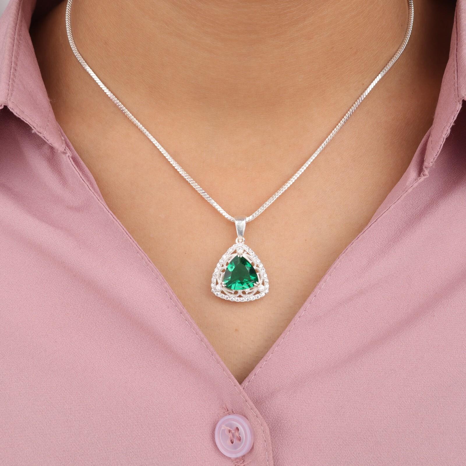 

Chrome Diopside Gemstone 925 Solid Silver Jewelry Zircon Wedding Pendant 0.99 CZP-8-5