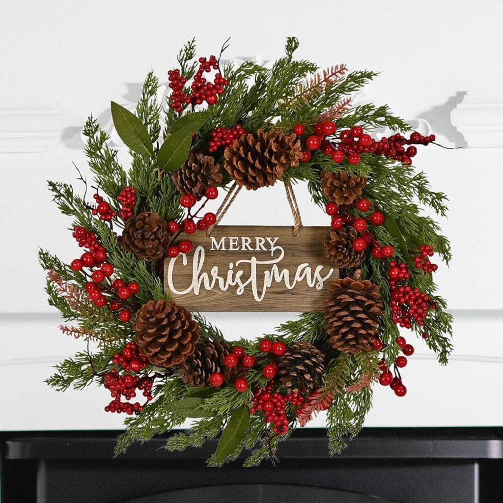 Christmas Wreath Outdoor Artificial 19.6 Inch Party Supplies With Berries Christmas Red Berry Wreath For Daily Holiday Birthday