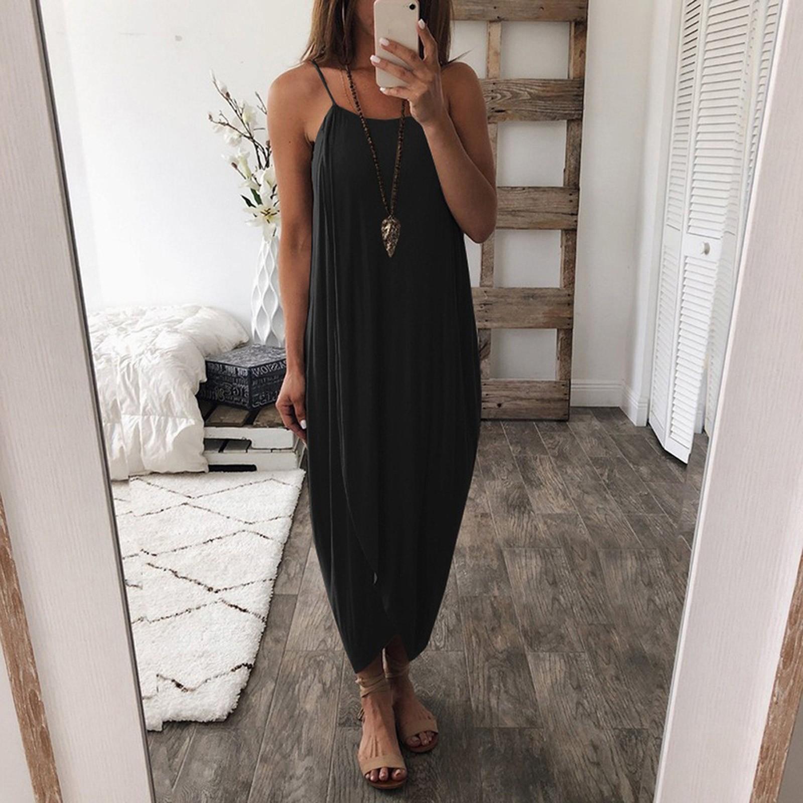 

Women s Summer Loose Casual Irregular Color Sling Hip Long Dress XXL